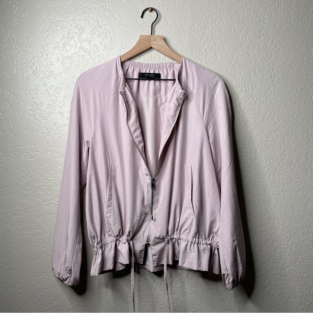 Zara Basic Outwear Pink Windbreaker Scrunched Waist - Picture 2 of 10